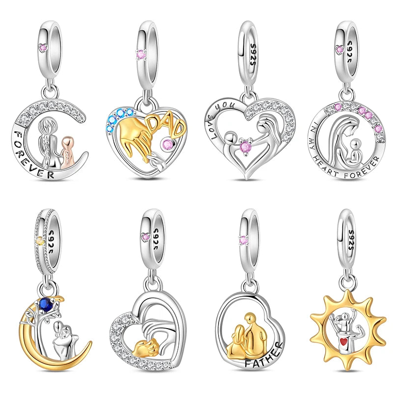 New 100% 925 Sterling Silver Father's Day Mother's Day Warm Family Charms Beads Fit Original Bracelets DIY Jewelry Festival Gift