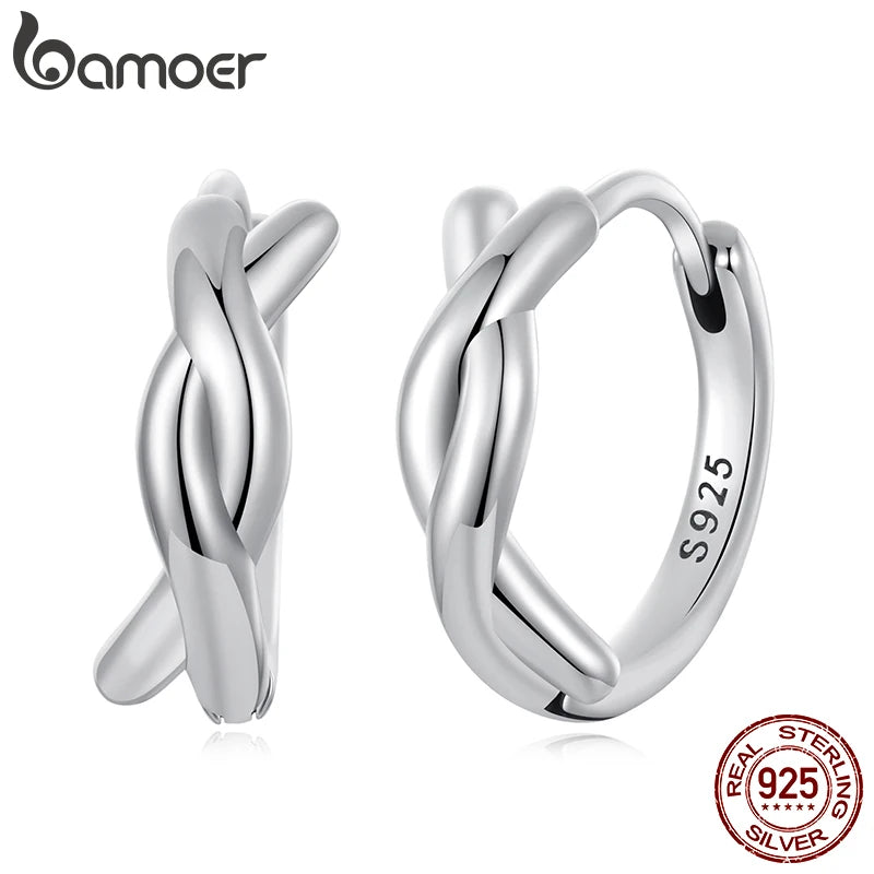 BAMOER Creolen aus massivem 925er Sterlingsilber, gedreht, für Damen, hypoallergen, leicht, personalisiertes Schmuckgeschenk, SCE1837