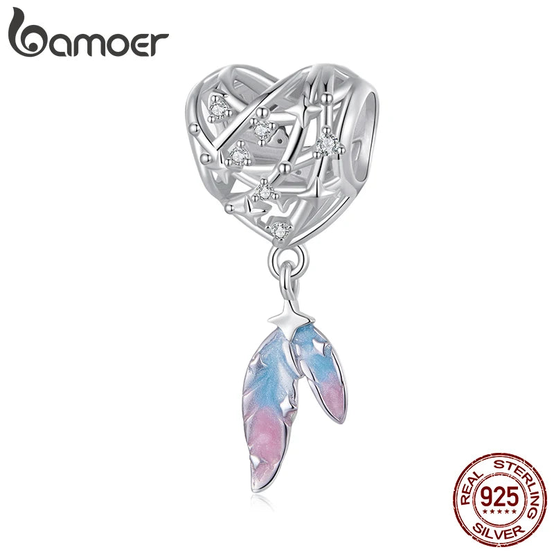 BAMOER 925 Sterling Silver Heart Dreamcatcher Charm fit Original Bracelet DIY Jewelry Accessories bamoer Beads BSC1105