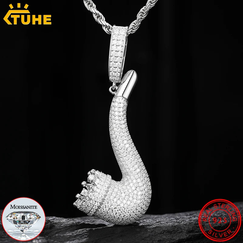 TUHE Unisex 925 Pipe Pendant Necklace Iced Out Moissanite Gold Silver Color Charm Hip Hop Fine Jewelry