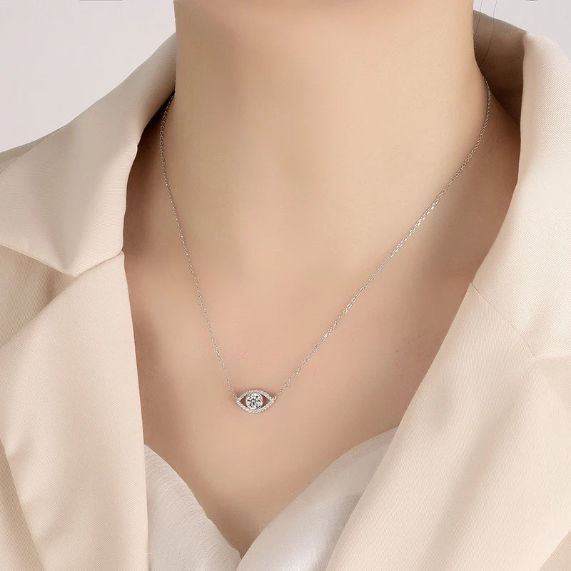 PERFANY 0.5CT Moissanite Necklace for Women S925 Pure Silver eye Pendant Laboratory Diamond Certified High-end Fashion Jewelry