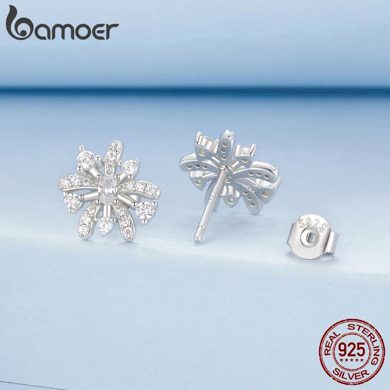 BAMOER Vergoldete Ohrstecker Romantisches Feuerwerk 925 Sterling Silber Hypoallergen Elegante Blumenohrringe BSE1144