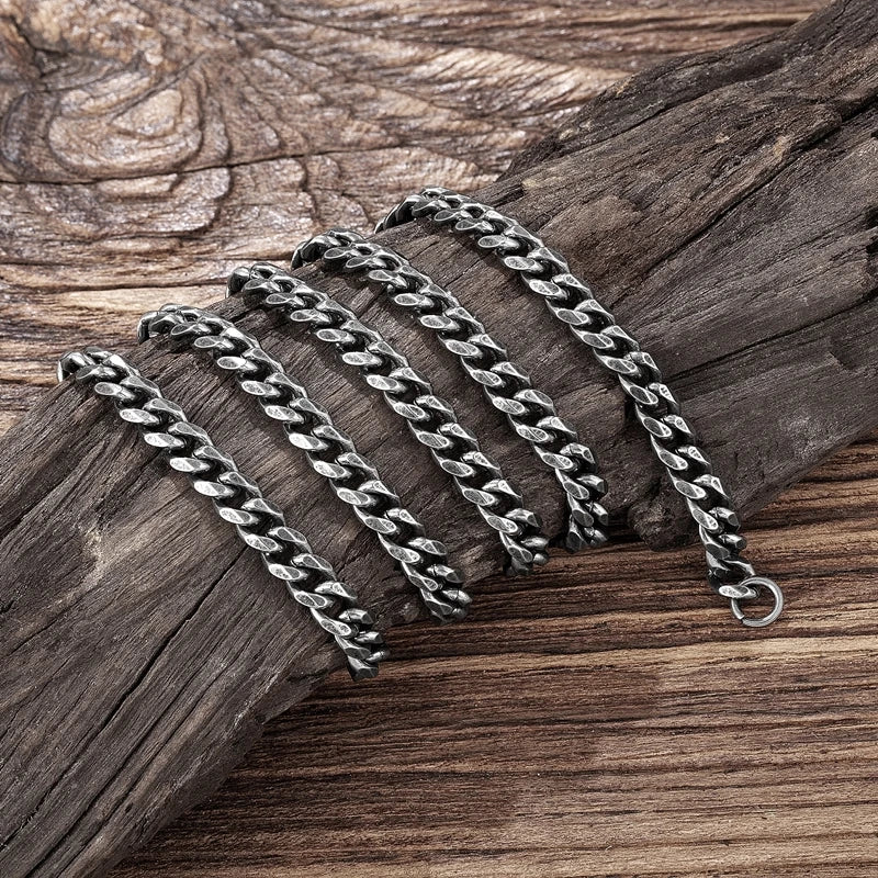 MKENDN Locomotive Men Stainless Steel Curb Cuban Chain Vintage Black Width 7MM Necklace Male Jewelry Gifts for Him - Madeinsea©