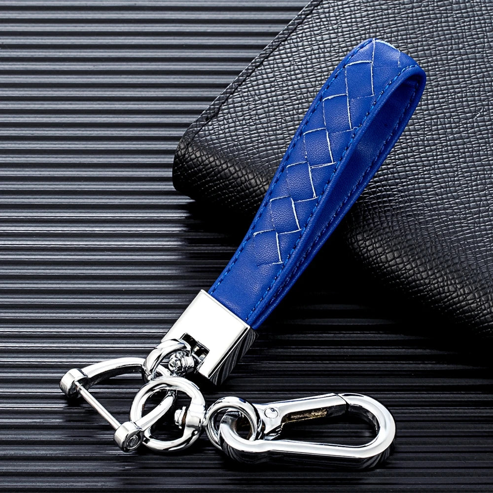 MKENDN Metal Key Chain With Keyring Handmade Woven Leather Rope Car Key Holder Friendship Gift For Best Friend