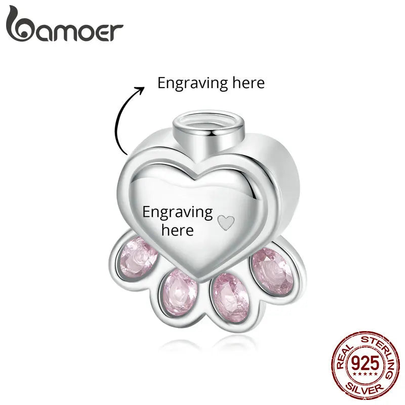BAMOER 2024 Custom Jewelry 925 Sterling Silver Pet Memorial Charm Pendant, Personalized Paw Gold Plated Pet Urn Ashes for Dog