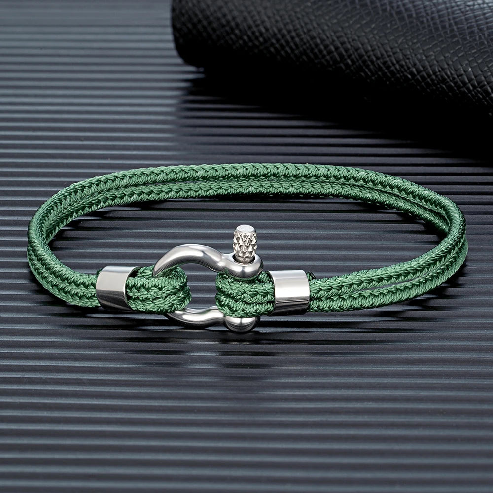 MKENDN Bean Paste Green Braided Rope Bracelet Stainless Steel Mini Horseshoe Shackle with Screws Bracelets for Men Women Gifts - Madeinsea©