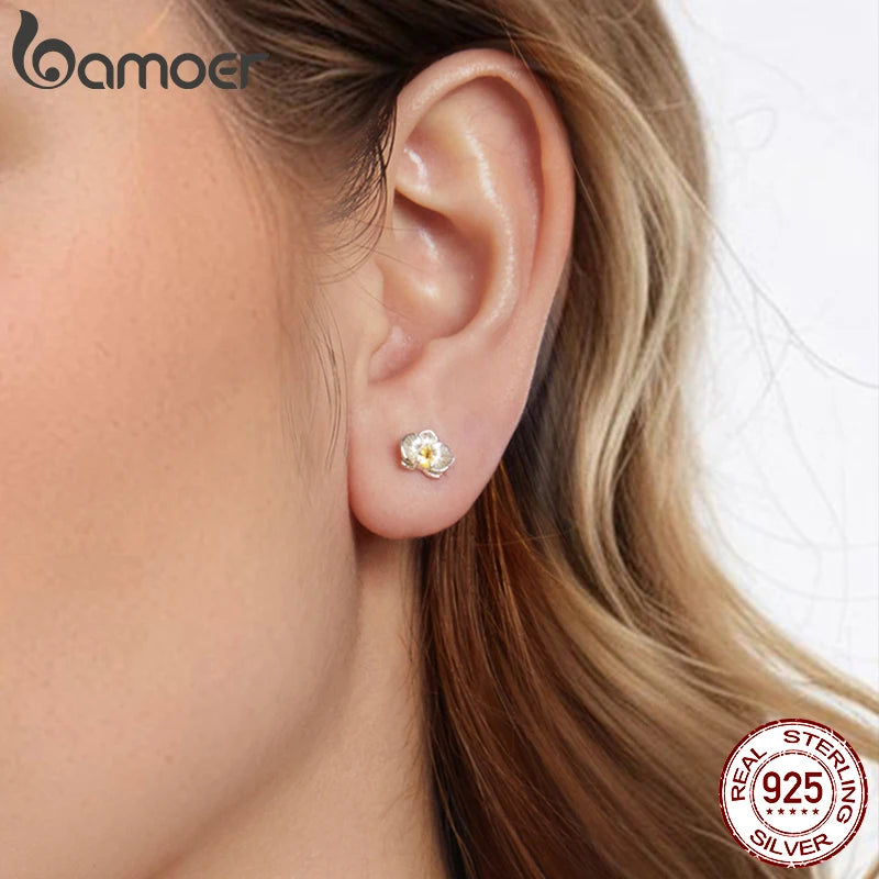 BAMOER Solid 925 Sterling Silver Phalaenopsis Stud Earrings for Women Teens Hypoallergenic Cute Dainty Flower Stud Earrings