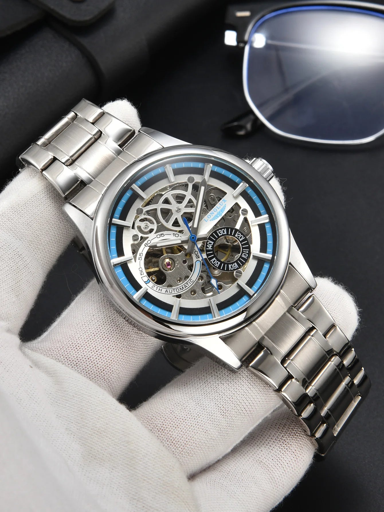 LONGLUX automatic man watch luxury wholesale mechanical wristwatches stainless steel skeleton waterproof mens watch men gift