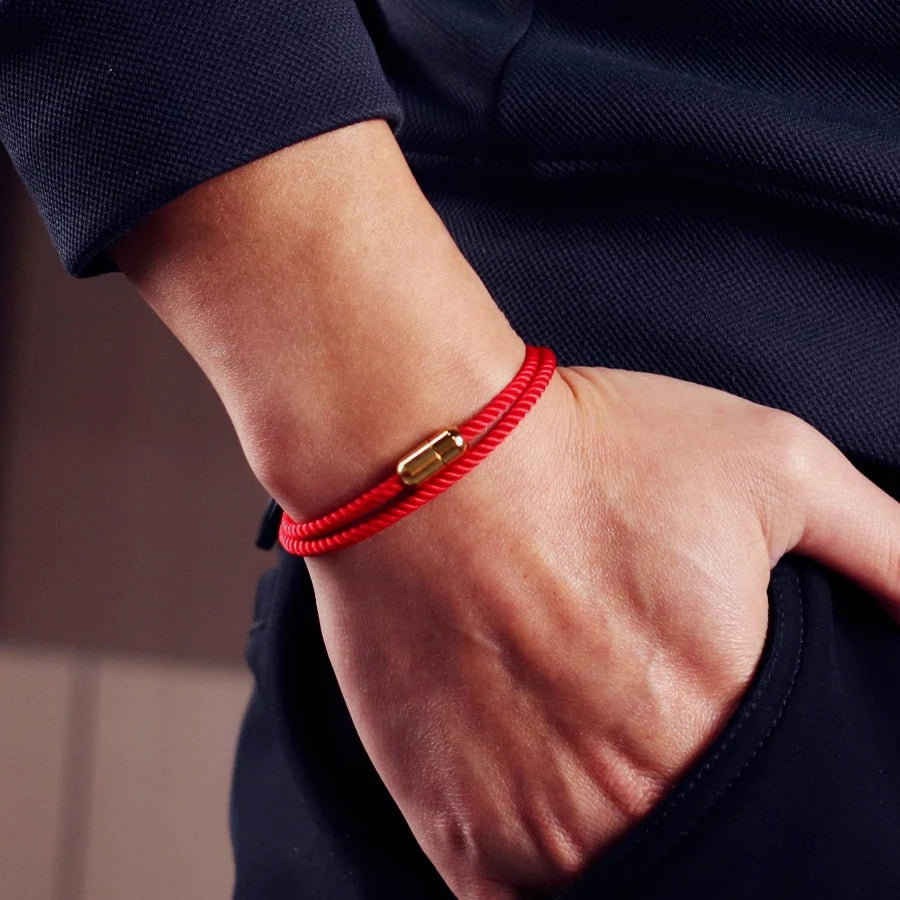 Simple Style Man Rope Bracelet Stainless Steel Magnet Buckle Luck Red Cord Chain Braslet Grade A Fabric Bilayer Charm Braclet