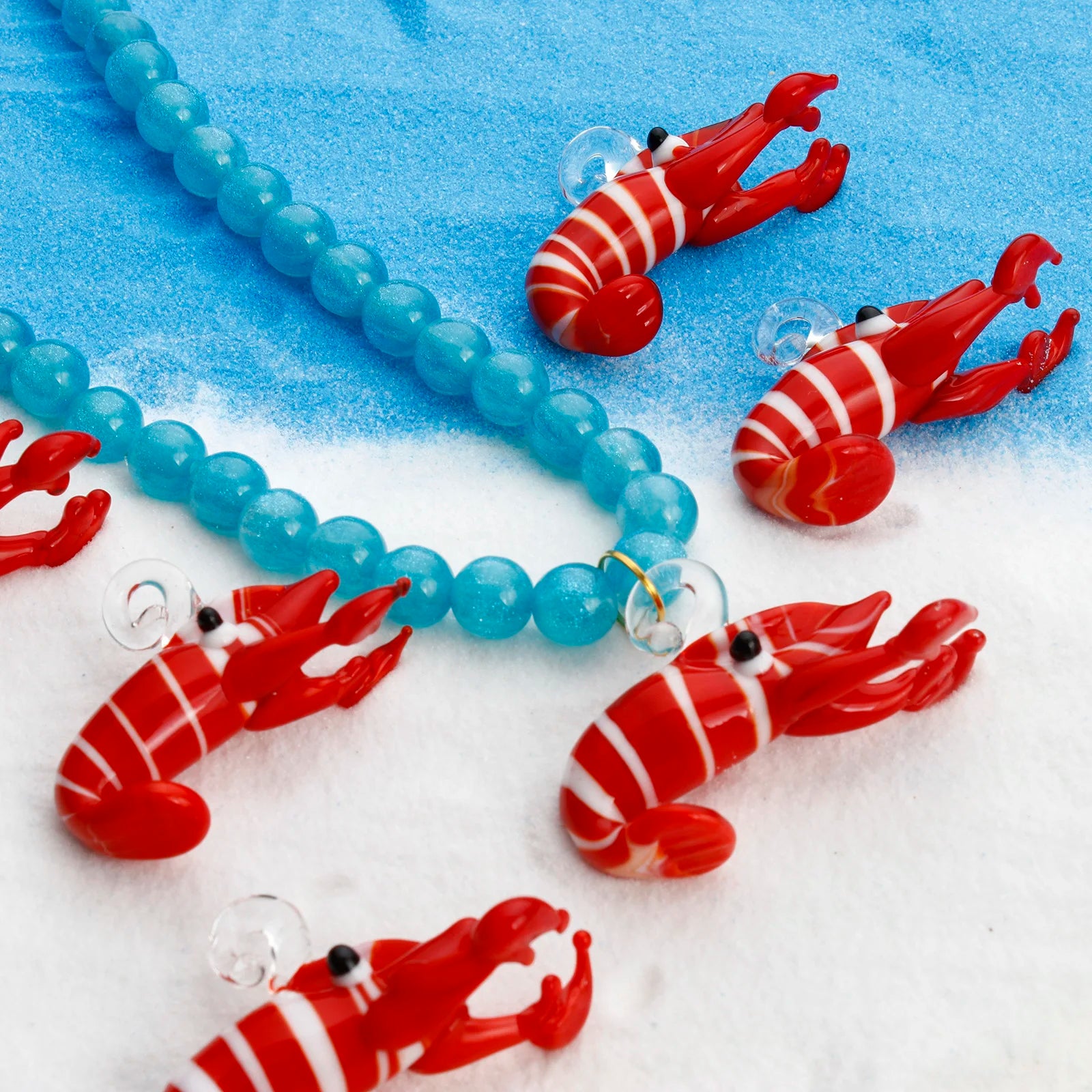 DoreenBeads 1 Piece 3D Red Lobster Stripe Lampwork Glass Ocean Jewelry Pendants DIY Jewelry Making Ornament Aquarium Decoration