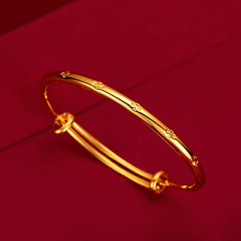 Pure 18k Yellow Gold Lucky Bracelet for Women Trend Gold Grass Smooth Push and Pull Handle for Women Jewelry - Madeinsea©