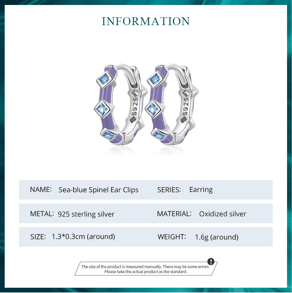 Sterling Silver Sea-blue Spinel Ear Clips for Women Fine Jewelry Blue Ear Buckles - Madeinsea©