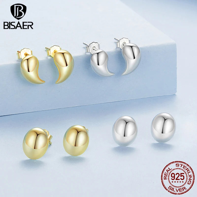 Boucles d'oreilles à tige en argent sterling 925 BISAER en forme de larme avec boule en or hypoallergénique plaqué or 18 carats pour femmes, bijoux fins de fête