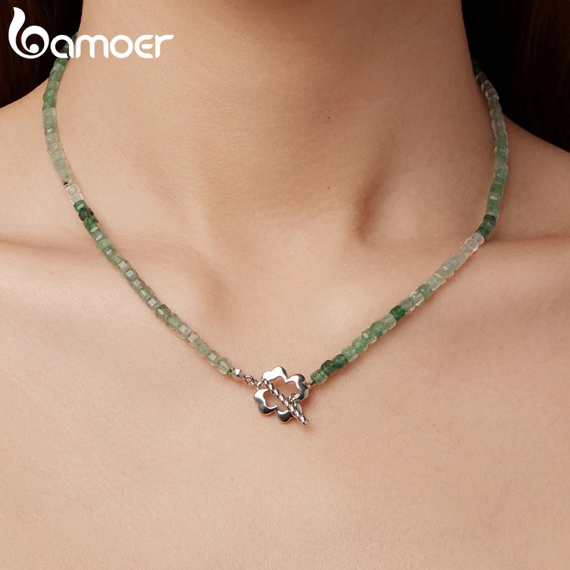 BAMOER Glücks-Erdbeer-Kristallkette mit grünen Quarzperlen, Choker-Anhänger, trendiger Heilschmuck für Frauen