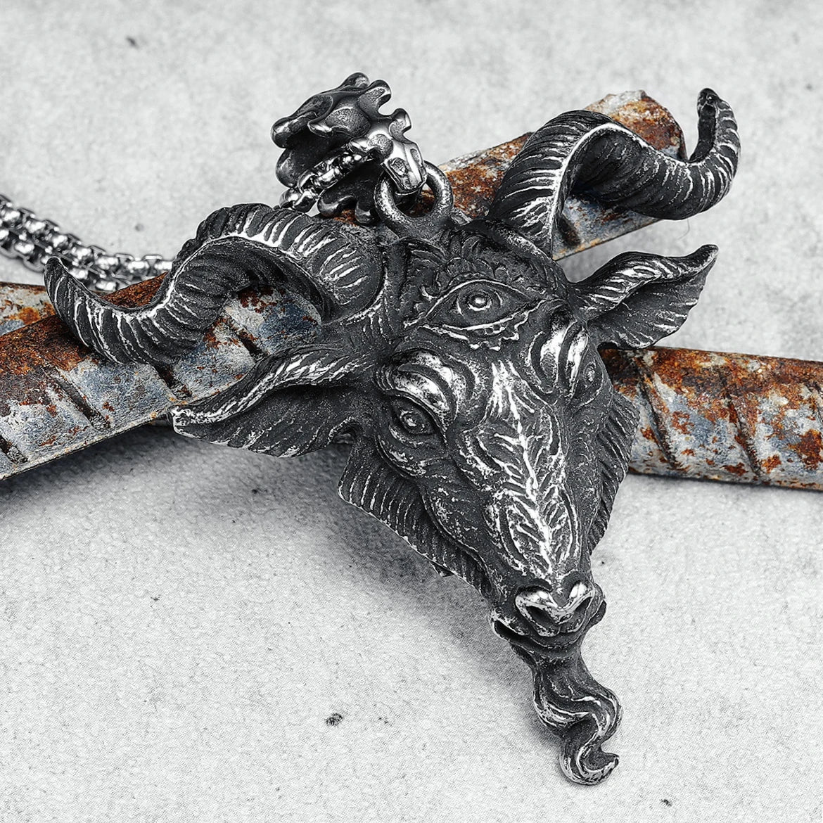 Colliers de chèvre bélier en acier inoxydable 316L œil de vérité pendentifs pour hommes chaînes en corne robuste Rock Punk pour ami bijoux masculins meilleur cadeau