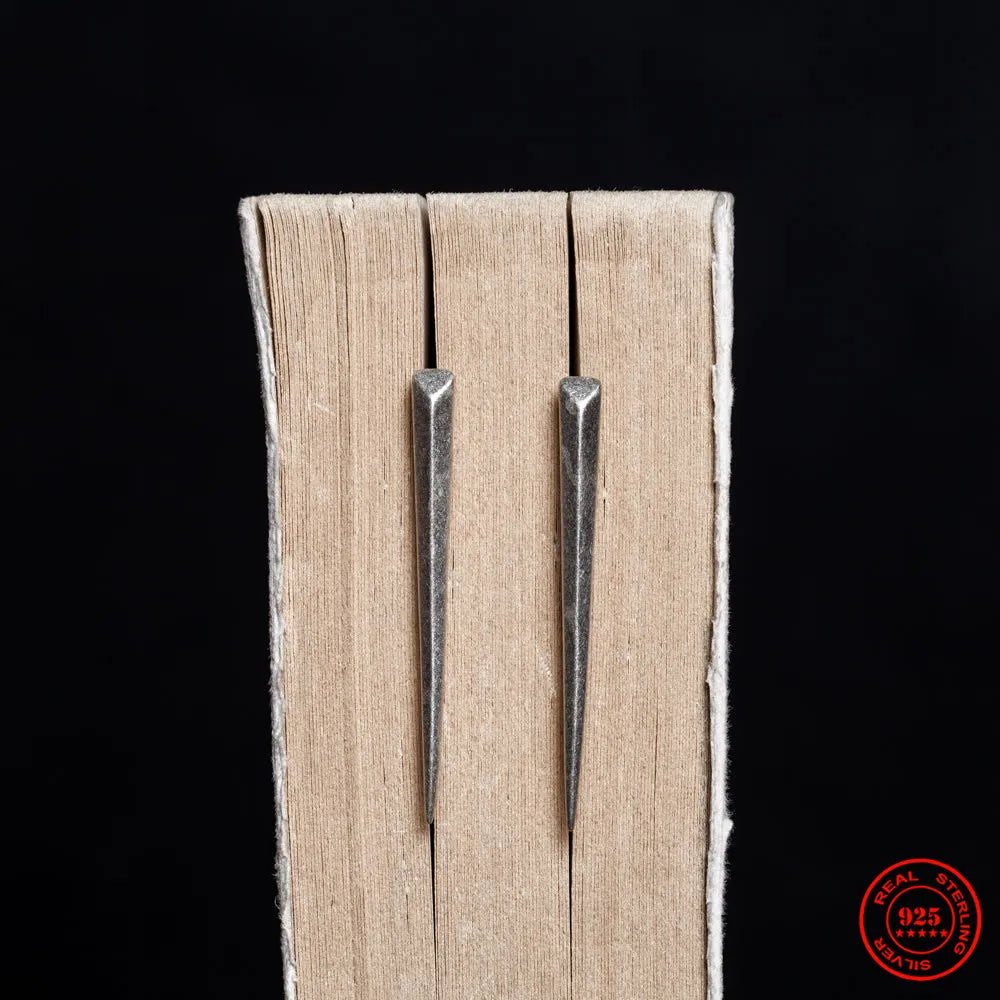 MKENDN Retro 925 Sterling Silver Geometric Spikes Stud Earrings Punk Vintage Gothic Ear Clip Jewelry Gift For Men Women