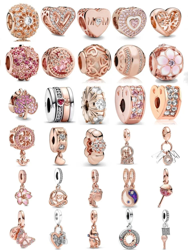 Hot Selling Rose Gold Series Leaf Bead Key Lock Pendant Suitable For European Original Bracelet DIY Exquisite Jewelry S925 Silve