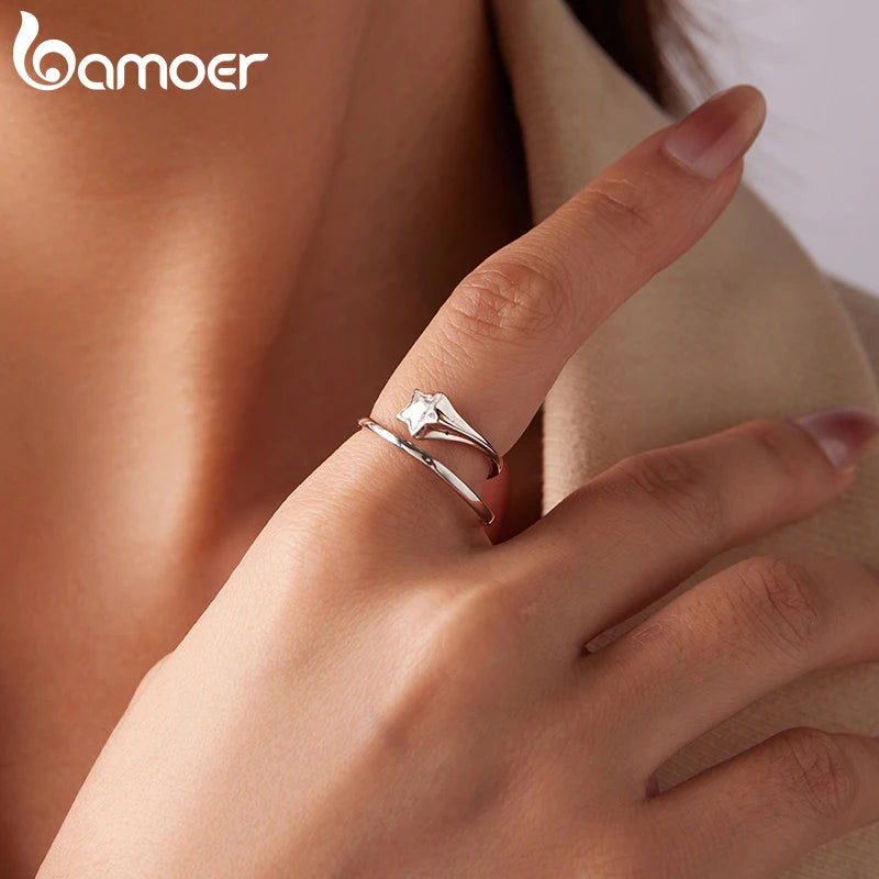 Bamoer 925 Sterling Silver CZ Starlight Jewelry Set Double Layer Star Hoop Huggies Earrings for Women Teen Minimalist Party Gift