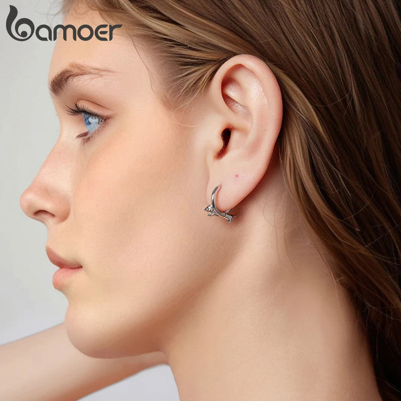 BAMOER Dackel-Ohrringe mit Creolen, Hundeohrringe, 925er Sterlingsilber, hypoallergen, Geschenkidee für Frauen