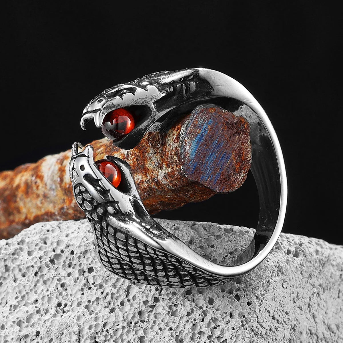 Snake Gem Open Ring 316L Stainless Steel Men Rings Punk Rock for Male Biker Retro Jewelry Halloween Creativity Gift Dropshipping