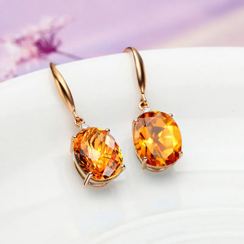 Wedding Natural Citrine Drop Earrings for Women 14K Yellow Gold Timeless Design Delicate Female Luxury Earrings Fine Jewelry