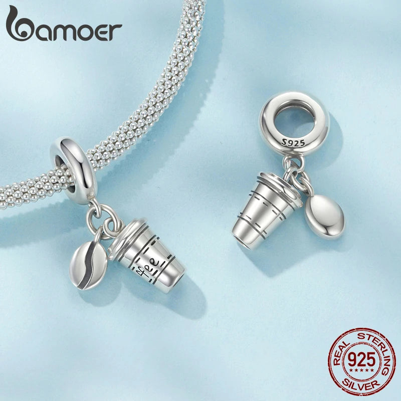 BAMOER Solid 925 Sterling Silver Coffee Cup Charm Pendant fit Original Bracelet DIY Jewelry Accessories bamoer Beads SCC3066