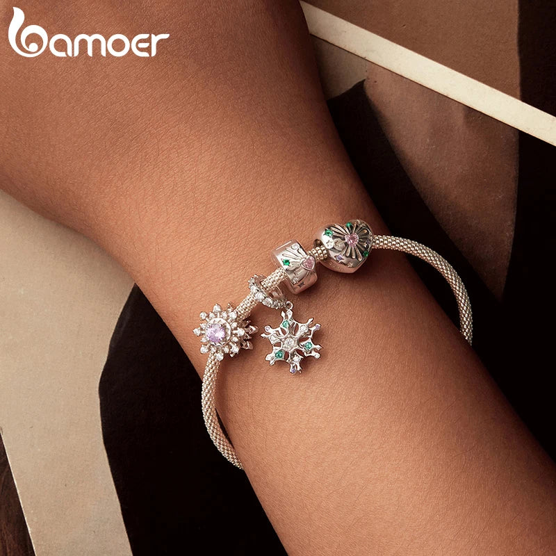 BAMOER Solid 925 Sterling Silver Dazzling Heart Charm Bead fit Original Bracelet DIY Jewelry Accessories bamoer Beads BSC1094