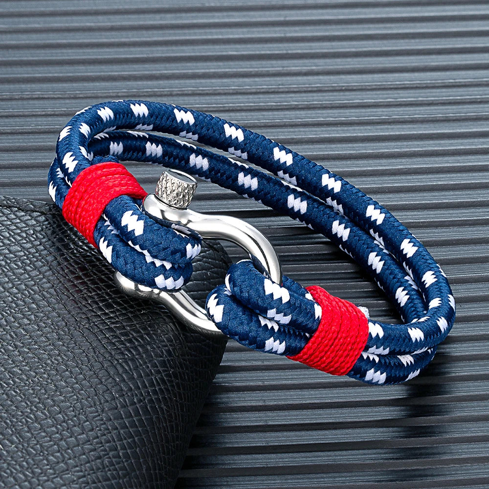 MKENDN Ocean Blue Double Strand Nylon Bracelet for Men Inspired Woven Accessory with Clasp Perfect Unique Lifeguard Gift