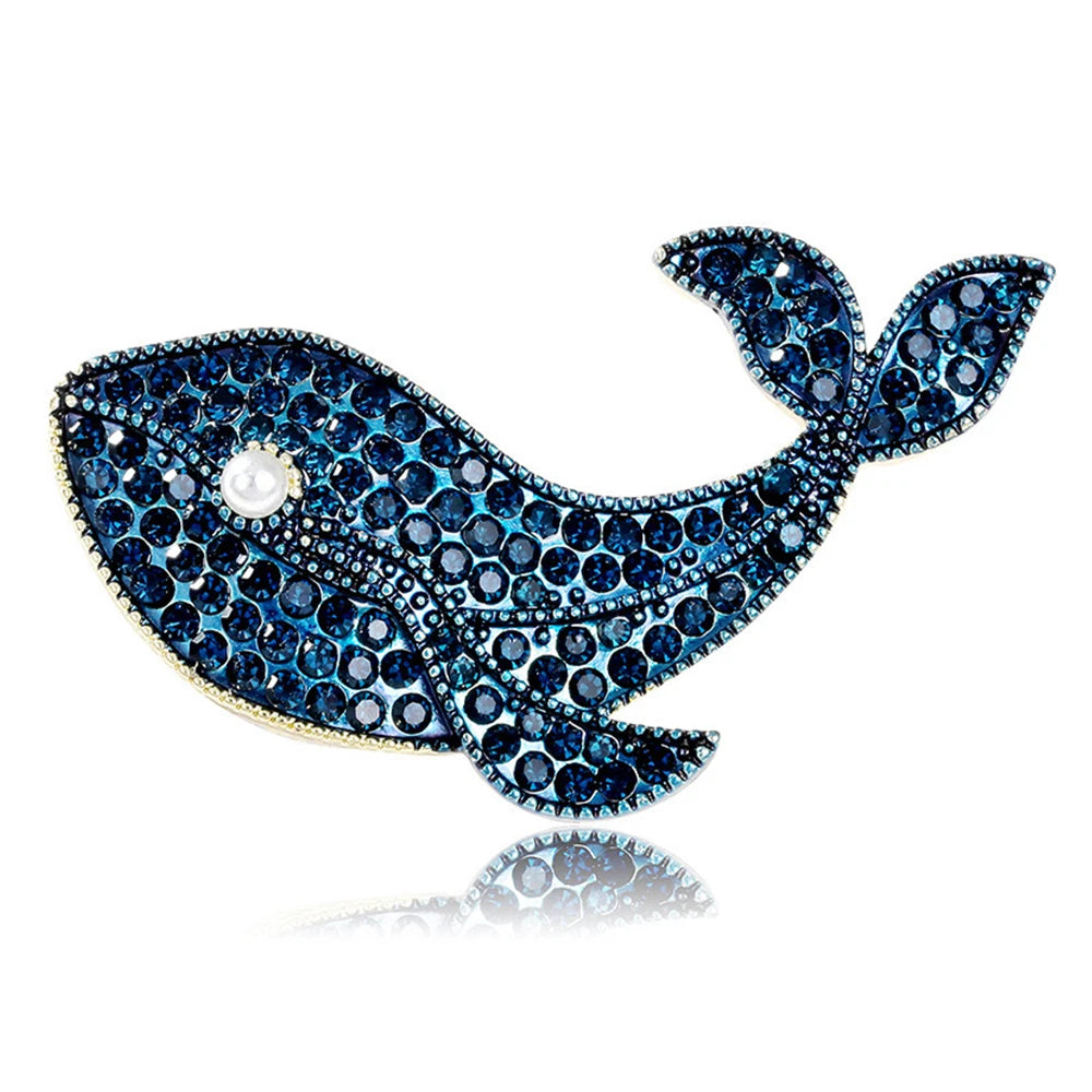 Blue Whale Pearl Rhinestone Brooches For Women Men Elegant Marine Life Fish Animal Pins Clothing Jewelry Party Accessories