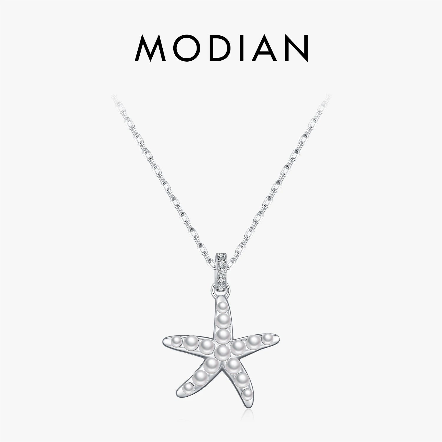 MODIAN 925 Sterling Silver Elegant Simulated Pearls Starfish Pendant Necklace Fashion Link Chian Necklaces For Women Jewelry