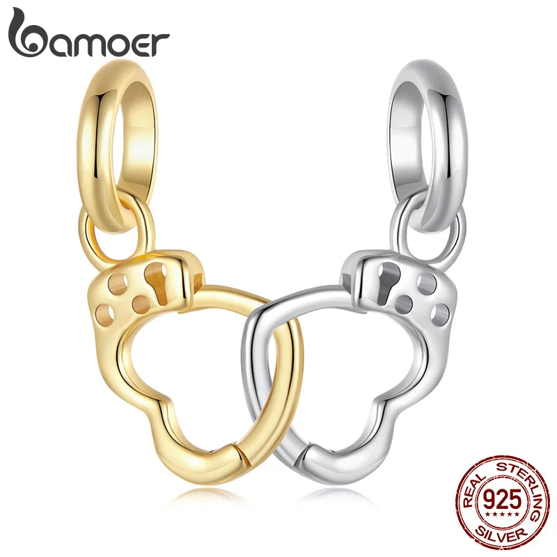 BAMOER Solid 925 Sterling Silver Heart Cuff Pendant fit Original Bracelet DIY Jewelry Accessories bamoer Beads SCC3006
