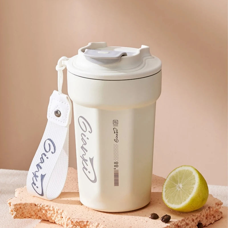 GIANXI Coffee Thermos Cup with Handles Rope Stainless Steel Vacuum Flask Portable Thermal Insulation Cups Drinkware