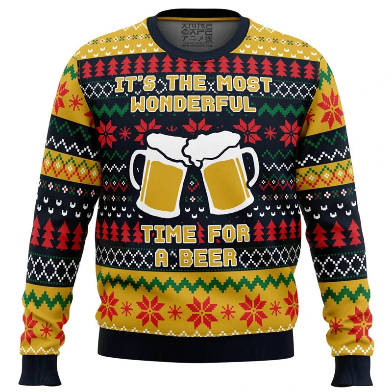New Christmas Beer Season 3D Printed Men's Ugly Christmas Sweater Winter Unisex Casual Holiday Party Women Pullover Wholesale