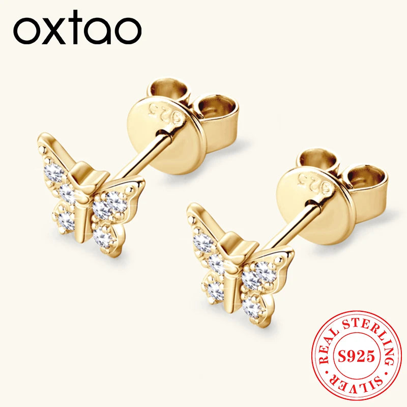 OXTAO Butterfly Earrings for Women Real 925 Silver Moissanite Earring Luxury Girls Ear Piercing Accessories Fancy Gift Jewelry