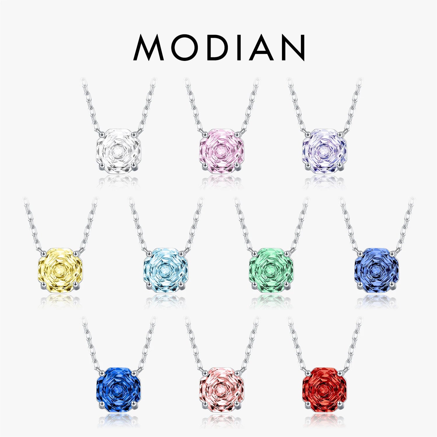 MODIAN 925 Sterling Silver Necklaces Multi-Color Octagon Rose Cut Zirconia Fashion Pendant Necklaces For Women Fine Jewelry