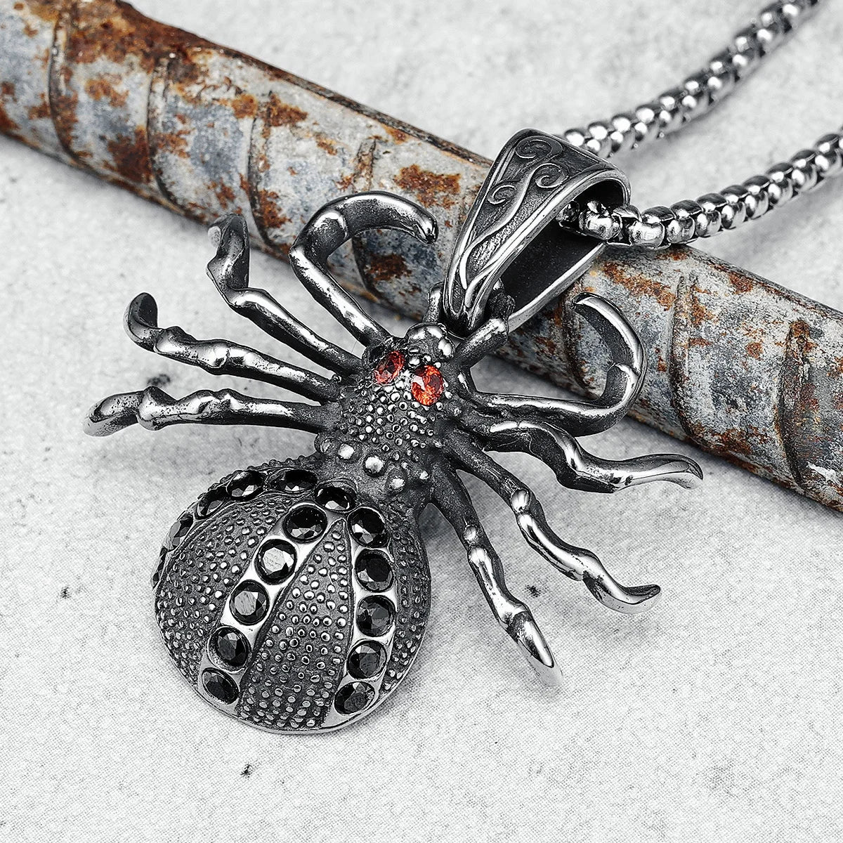 Spider Pendants 316L Stainless Steel Men Gem Necklaces Chain Gothic Trendy Rap Punk Rock Party Jewelry Special Gift Dropshipping