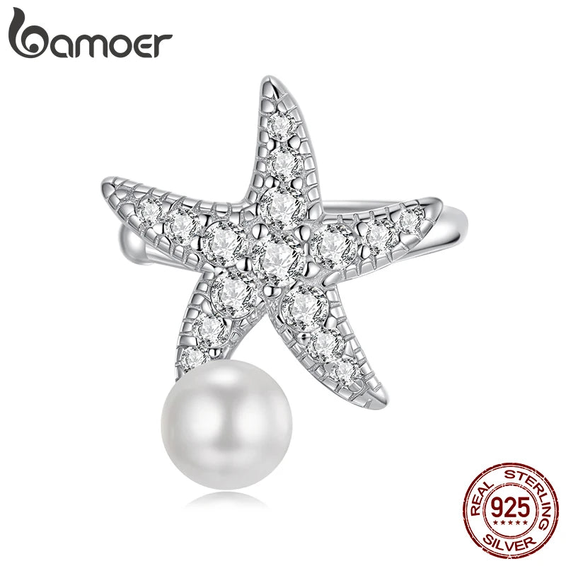 BAMOER Mono 925 Sterling Silver Starfish Ear Cuff for Women Teen Girls Statement Elegant Ear Clip 1PCS