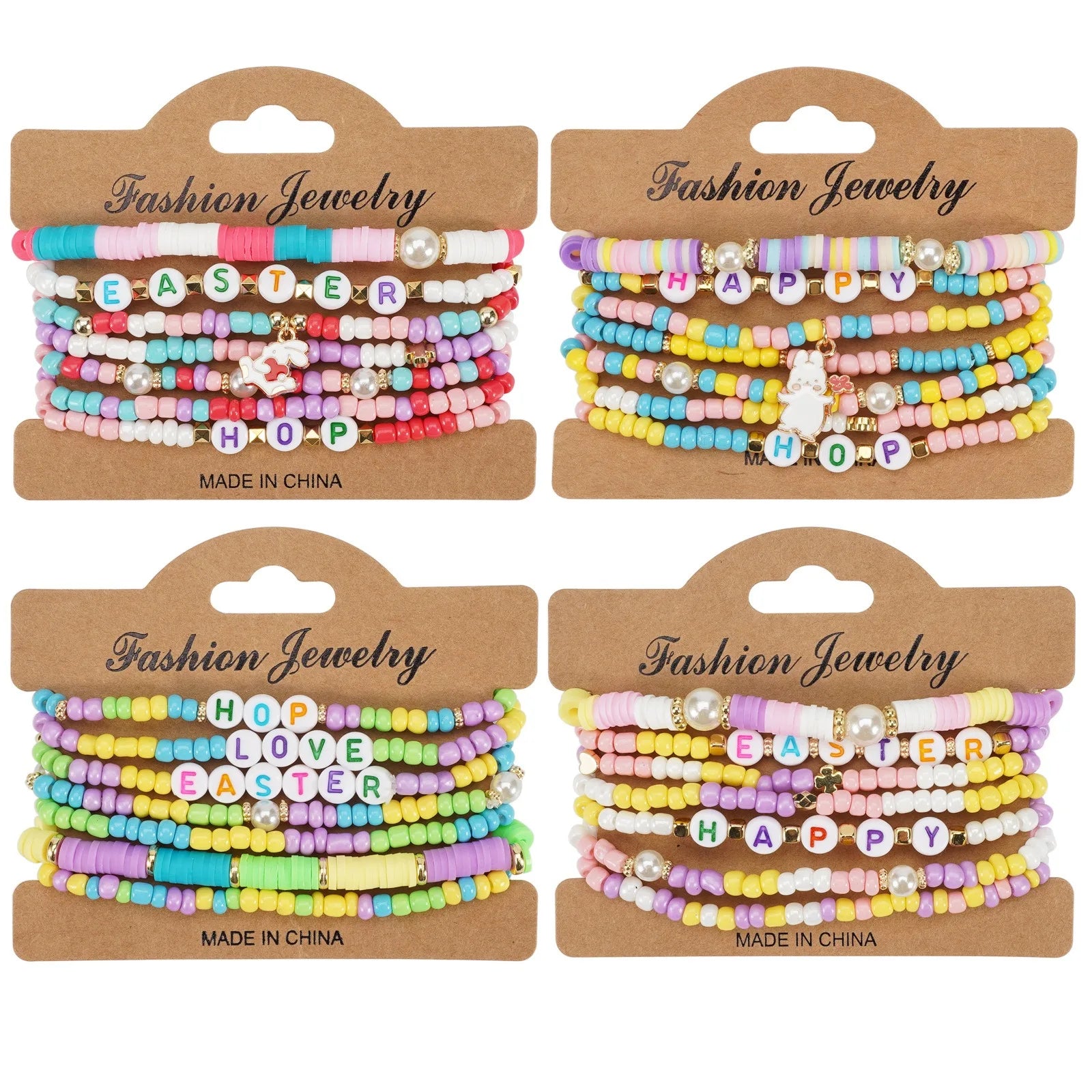 Ensemble de bracelets de Pâques, œuf de lapin de Pâques, perles en argile polymère, bracelet de perles de rocaille, bijoux de fête, cadeau pour filles