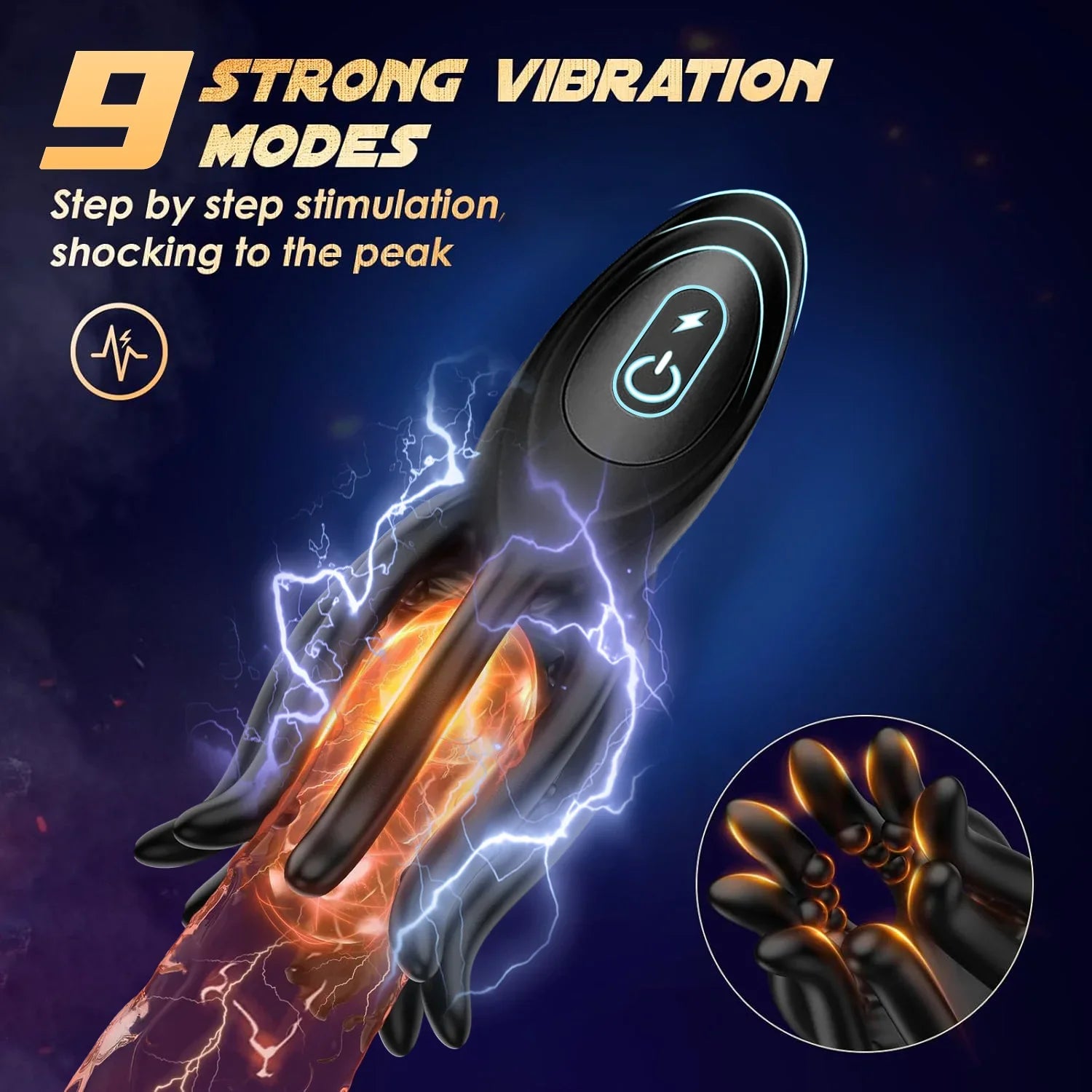 Electric Shock Male Vibrator Penis Glans Stimulator with 9 Vibrations Delay Training Exerciser Extender for Male Masturbation