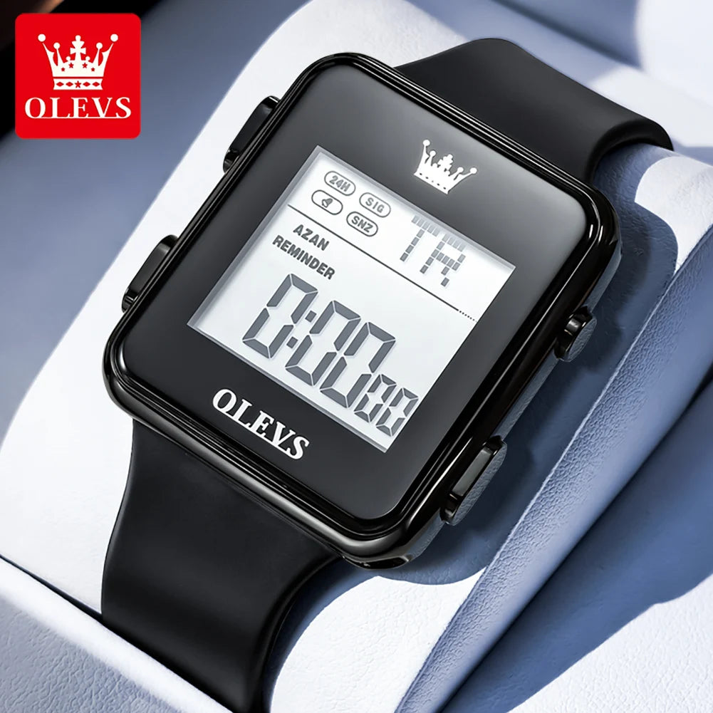 OLEVS 1105 New Men's Electronic Watch Silicone Strap Square Alarm Stop-Watch Calendar Waterproof Sports Digital Watches for Men