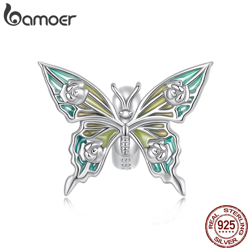 BAMOER Solid 925 Sterling Silver Butterfly Silicone Charm Pendant fit Original Bracelet DIY Jewelry Accessories bamoer Beads