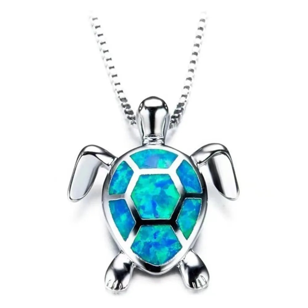 Steel Fun Jewelry Sea Turtle Animal Pendant Female Blue Crystal Wedding Jewelry Charms Necklace For Women Neck Chain Accessories