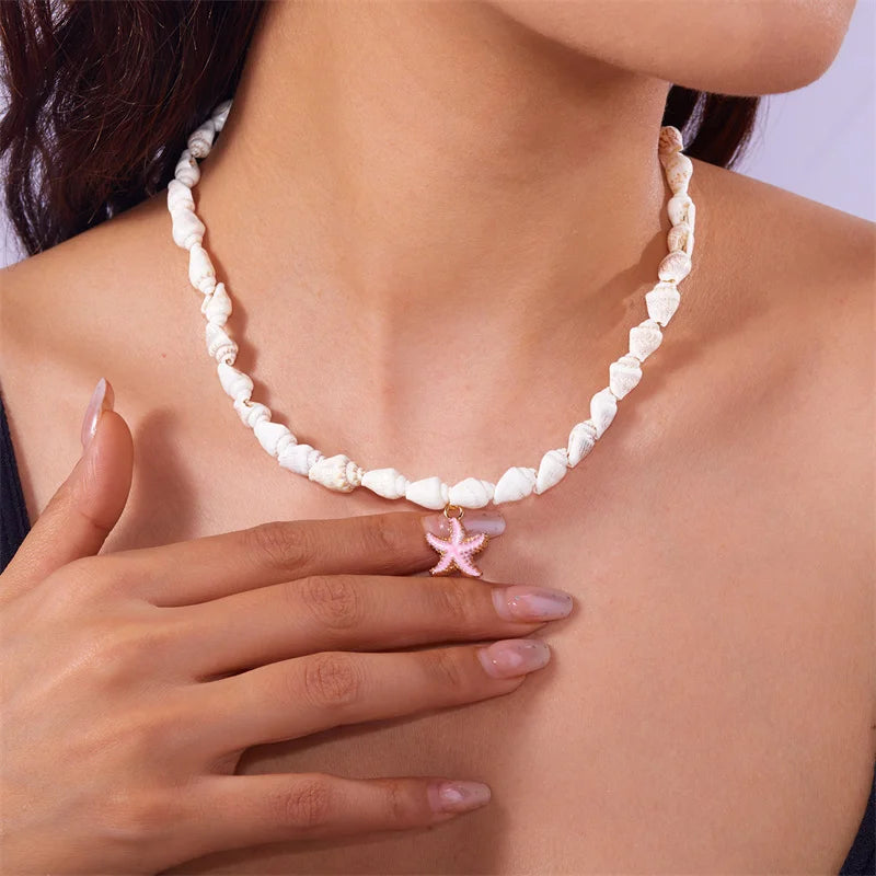 Vintage Bohemian Starfish Pendant Necklaces For Women Sea Shell Beaded Choker Neck Chain Girl Beach Party Banquet Jewelry Gifts