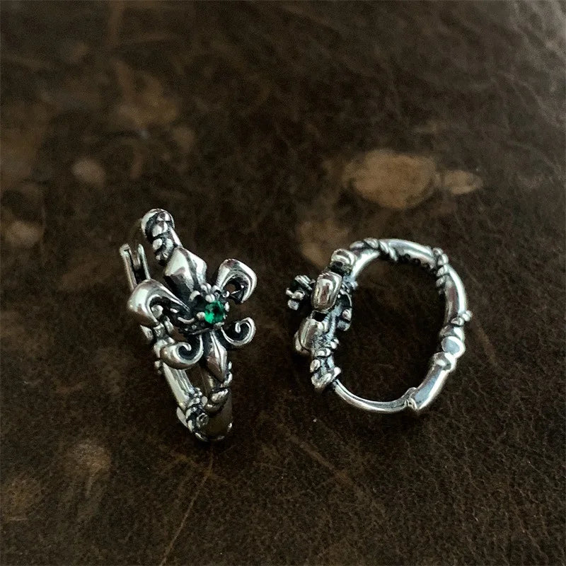 Retro Hoop Earrings for Women Men High Quality S925 Sterling Silver Emerald Zircon Earrings New Original Personalized Jewelry