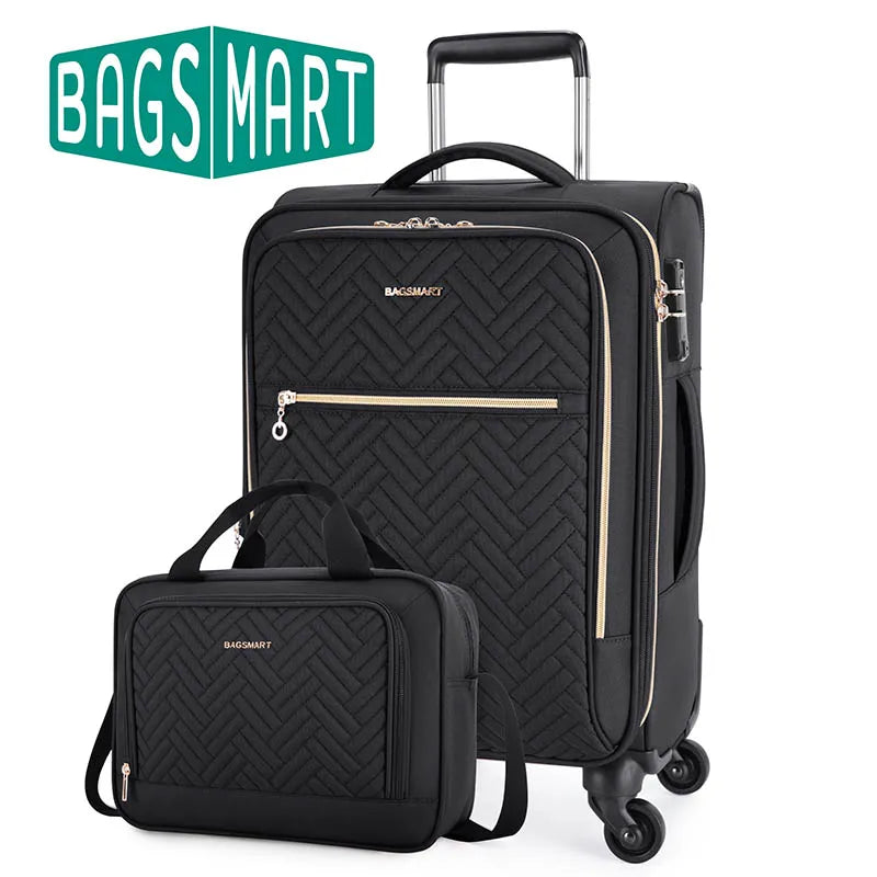 Valise pour ordinateur portable BAGSMART avec poche avant pour homme et femme, extensible, 20 pouces, bagage à main, valises souples à roulettes légères, 16 pouces