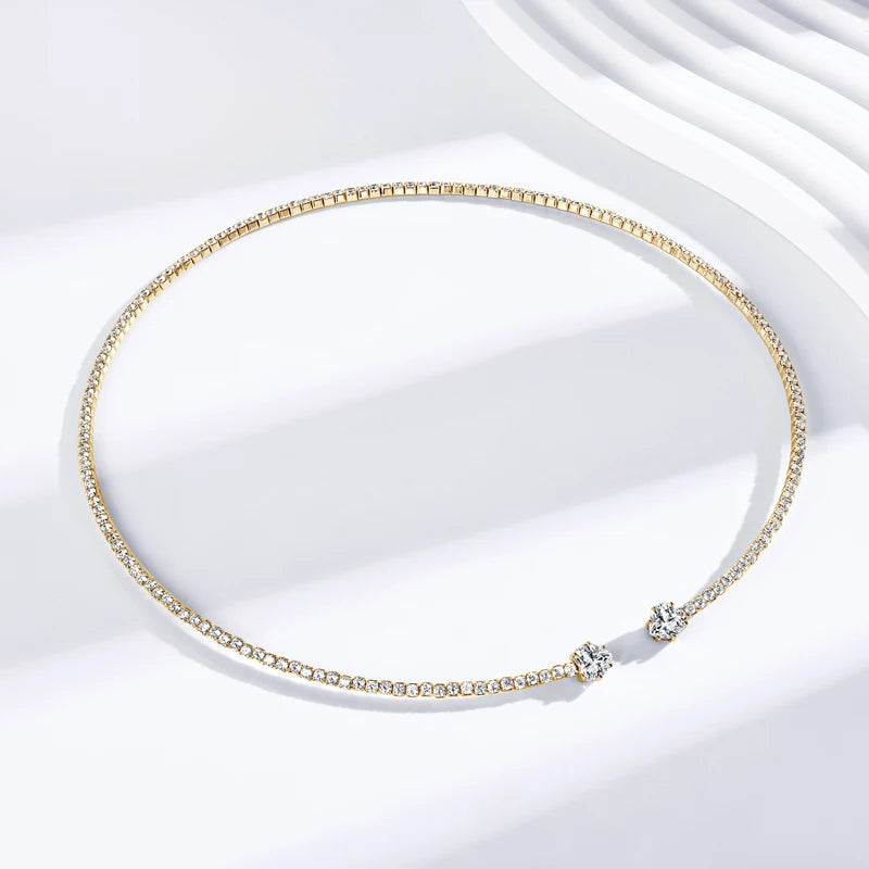 OXTAO 6x6mm Moissanite Love Heart Choker Necklace Real 925 Sterling Silver For Women Open Collar Choker Necklace Jewelry Gift