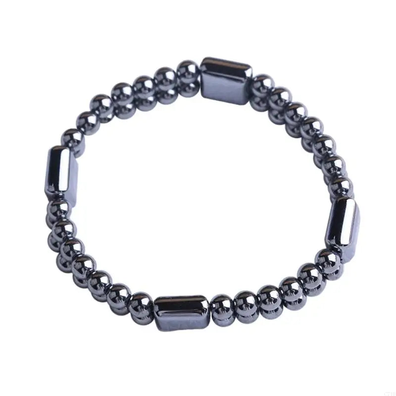 C71E Handmade Terahertz Stone Bracelet Comfort Wear Terahertz Bracelet with Double Layers Stone Texture Suitable for Fitness