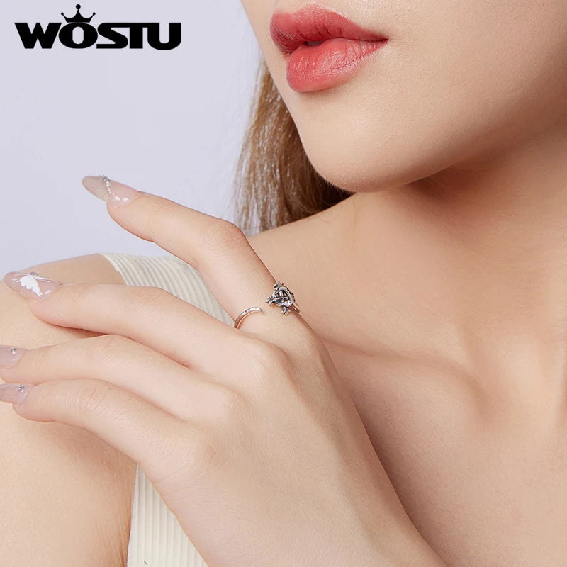 WOSTU 925 Sterling Silver Iris Snake Open Ring Oxidized CZ Flowers Cross Original Wisdom for Women Anniversary Fine Jewelry Gift
