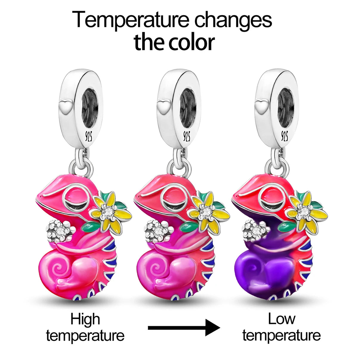 925 Sterling Silver Pink Chameleon Luminous Firefly Dog Charms Bead Fit Diy Bracelet Bangle Making Gift of High Quality Jewelry