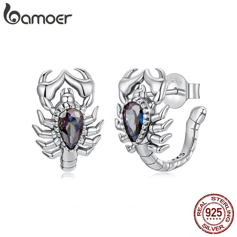 BAMOER Vintage Scorpion Stud Earrings for Women Girls, 925 Sterling Silver Hypoallergenic Earrings Animal Theme Punk Jewelry